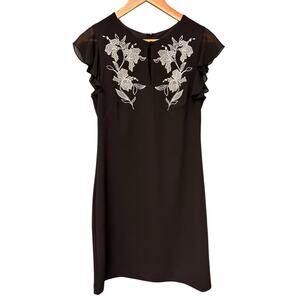 White‎ House Black Market Embroidered Dress Small Black Floral Classic